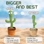 Dancing Cactus Plush Toy USB Charging,Sing 120pcs Songs,Recording,Repeats What You say and emit Colored Lights,Gifts (Talking Cactus) - Image 2